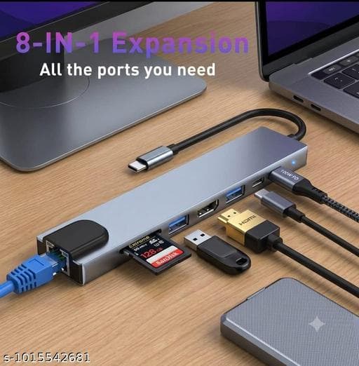 8-in-1 Aluminum USB-C Hub Adapter with 4K HDMI, SD Reader & 100W PD thumbnail 2