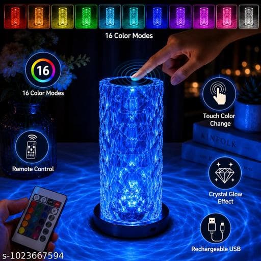 Crystal Rose Diamond Touch Sensor Rechargeable Table Lamp (16 RGB Modes) thumbnail 3