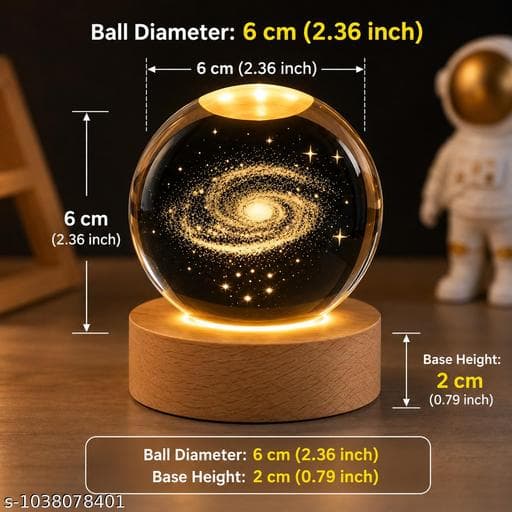 3D Crystal Ball Galaxy Night Lamp with Natural Beech Wood Base thumbnail 2