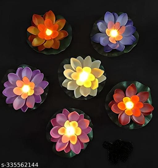 Waterproof Floating Lotus LED Candles for Urli & Pools (Pack of 6) - Photo 1