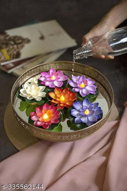 Waterproof Floating Lotus LED Candles for Urli & Pools (Pack of 6) thumbnail 3