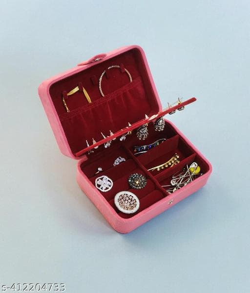 Compact Zipper Velvet Travel Jewelry Organizer Case with Built-in Mirror thumbnail 2