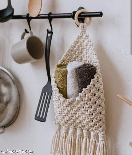 Handcrafted Boho Macrame Wooden Hanging Display Wall Shelf thumbnail 3