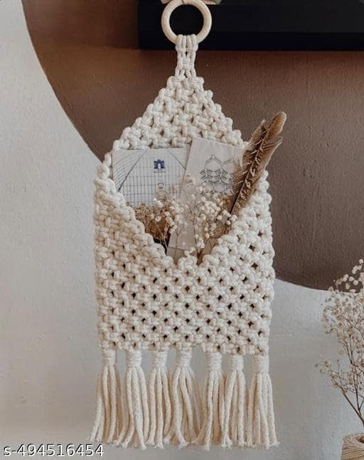 Handcrafted Boho Macrame Wooden Hanging Display Wall Shelf thumbnail 2