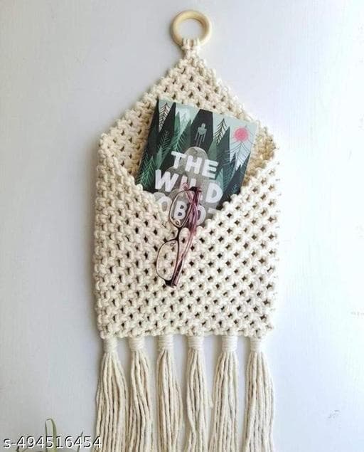 Handcrafted Boho Macrame Wooden Hanging Display Wall Shelf - Photo 1