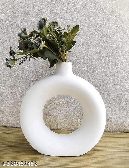 Nordic Matte Ceramic Hollow Donut Flower Vase for Centerpiece thumbnail 2