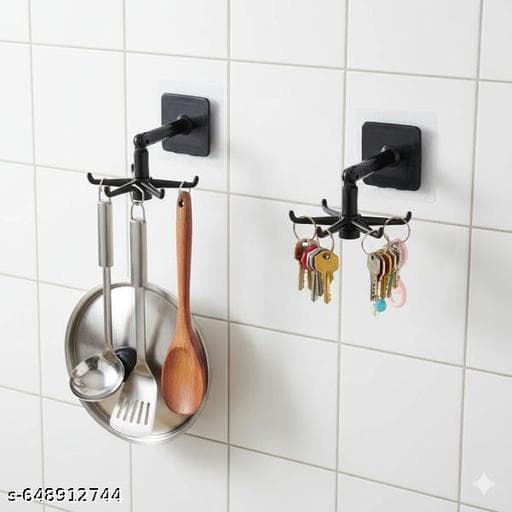 360° Rotating 6-Claw Adhesive Ceiling & Cabinet Kitchen Hook (Pack of 2) - Photo 1