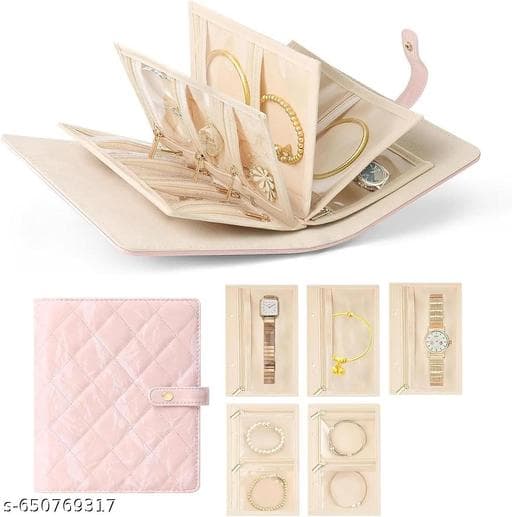 Compact Zipper Velvet Travel Jewelry Organizer Case with Built-in Mirror thumbnail 3