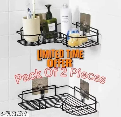 Rustproof Matte Black Stainless Steel Bathroom Corner Shelf (Pack of 2) thumbnail 3