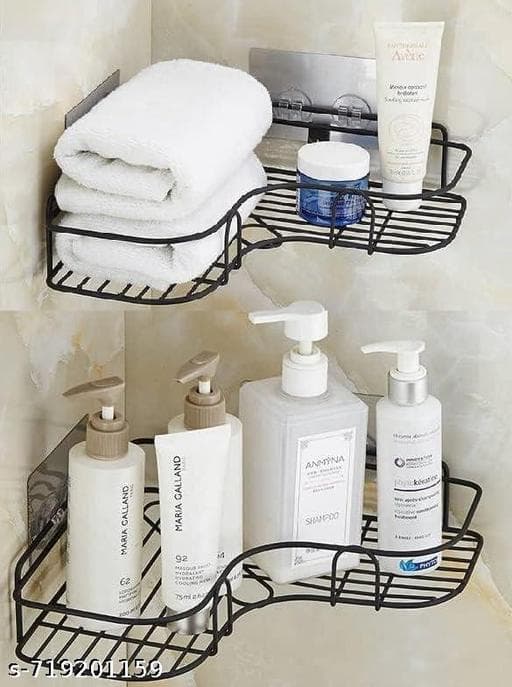 Rustproof Matte Black Stainless Steel Bathroom Corner Shelf (Pack of 2) thumbnail 2