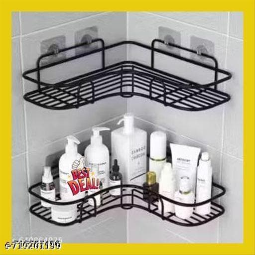 Rustproof Matte Black Stainless Steel Bathroom Corner Shelf (Pack of 2) - Photo 1