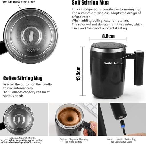 Automatic Magnetic Self-Stirring Coffee & Chai Mug (380ml USB) thumbnail 2
