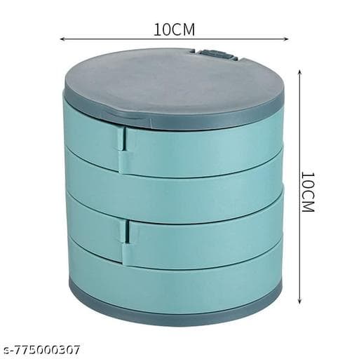 360° Rotating 4-Layer Jewelry Storage Tower with Vanity Mirror Lid thumbnail 4