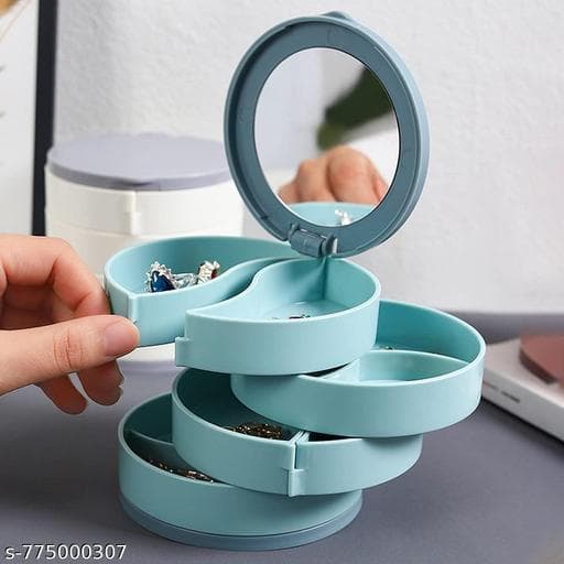 360° Rotating 4-Layer Jewelry Storage Tower with Vanity Mirror Lid - Photo 1