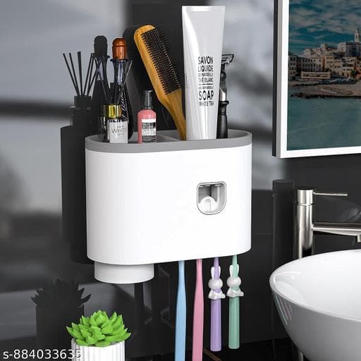 Wall-Mounted Automatic Toothpaste Dispenser with Magnetic Cups - Photo 1