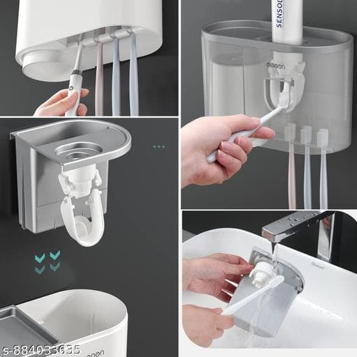 Wall-Mounted Automatic Toothpaste Dispenser with Magnetic Cups thumbnail 3