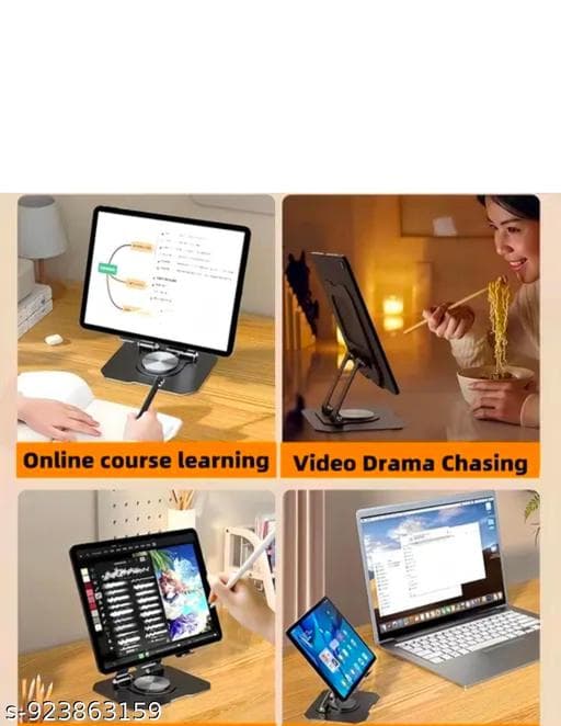 Heavy Base Foldable Mobile & Tablet Desk Stand (Height & Angle Adjustable) thumbnail 4