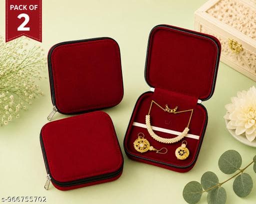 Compact Zipper Velvet Travel Jewelry Organizer Case with Built-in Mirror - Photo 1