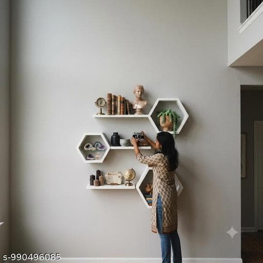Modern Metal Wire Hexagonal Floating Wall Shelves (Set of 3, Gold Finish) - Photo 1